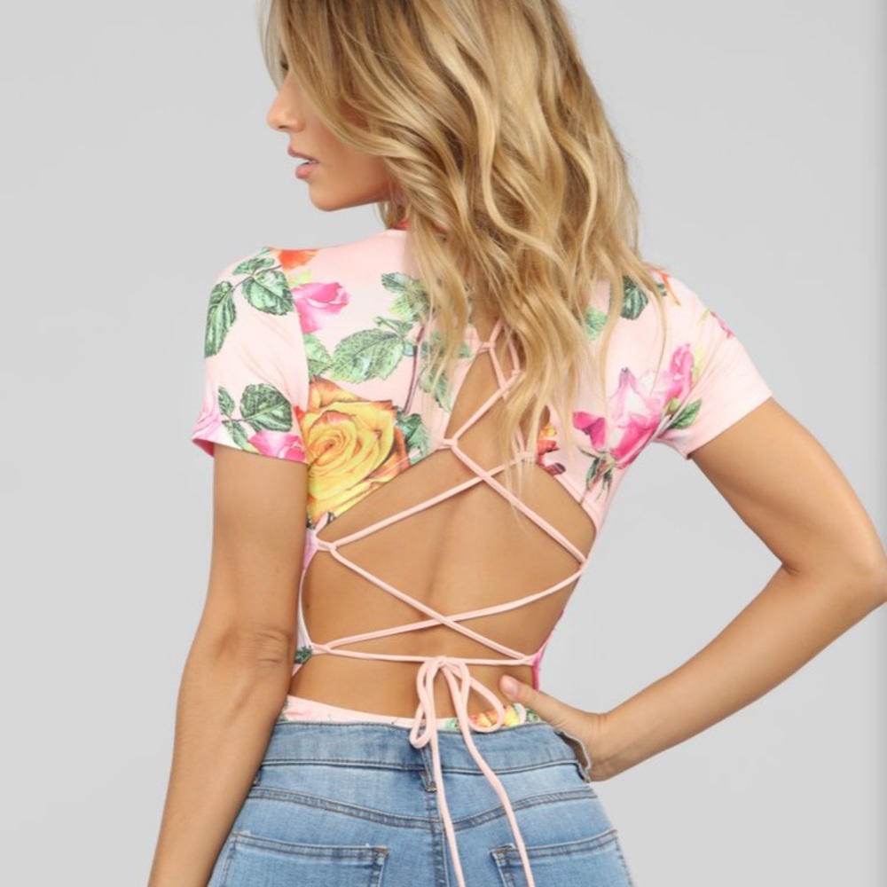 Floral open back body suit